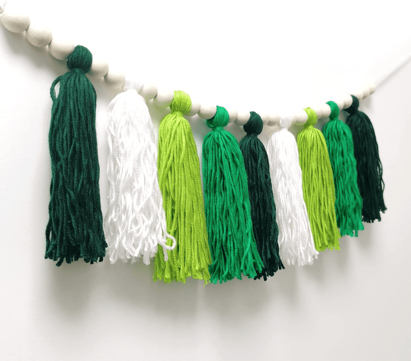 1 Piece Boho Tassel Garland 1 Piece Pom Pom Garlands Balls Garland and 1 Piece Wooden Bead Garland with Felt Heart for for St. Patrick'S Day Irish Party Indoor Outdoor Home Supplies
