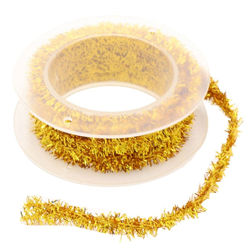 1 Roll 1.5M Christmas Tinsel Garland Soft Flexible Iron Wire Colorful Ribbon Atmosphere Decoration DIY Making Christmas Tree Garland Wedding Party Decoration Holiday Supplies Home & Garden > Decor > Seasonal & Holiday Decorations& Garden > Decor > Seasonal & Holiday Decorations Lohuatrd Golden  