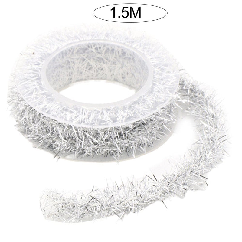 1 Roll 1.5M Christmas Tinsel Garland Soft Flexible Iron Wire Colorful Ribbon Atmosphere Decoration DIY Making Christmas Tree Garland Wedding Party Decoration Holiday Supplies