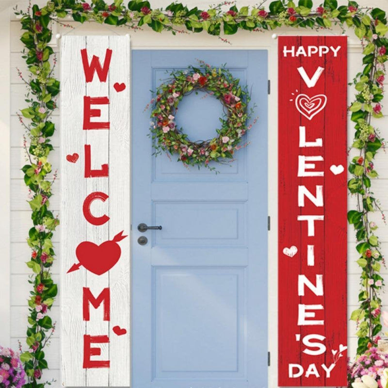 1 Set Valentines Day Decorations Banners Door Porch Sign Hanging Love Heart Streamers Wall Decor Party Supplies Home & Garden > Decor > Seasonal & Holiday Decorations 816084608 Style A  
