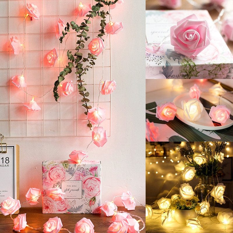 10/20/40Leds Rose Flower Led Fairy String Lights for Valentine'S Day Easter Decor Christmas Party Garland Decor Mother'S Day Battery Powered Home & Garden > Decor > Seasonal & Holiday Decorations Power By Wear 150 cm Pink 