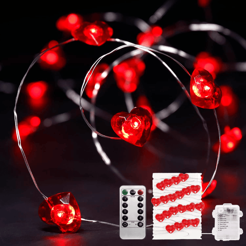10.8FT Red Heart String Lights Valentine Heart Shaped Fairy Lights String Battery Operated with 40 Leds Red Hearts Remote Control for Christmas Decorations Party Anniversary Bedroom Home & Garden > Decor > Seasonal & Holiday Decorations Dr.BeTree Small-red heart  