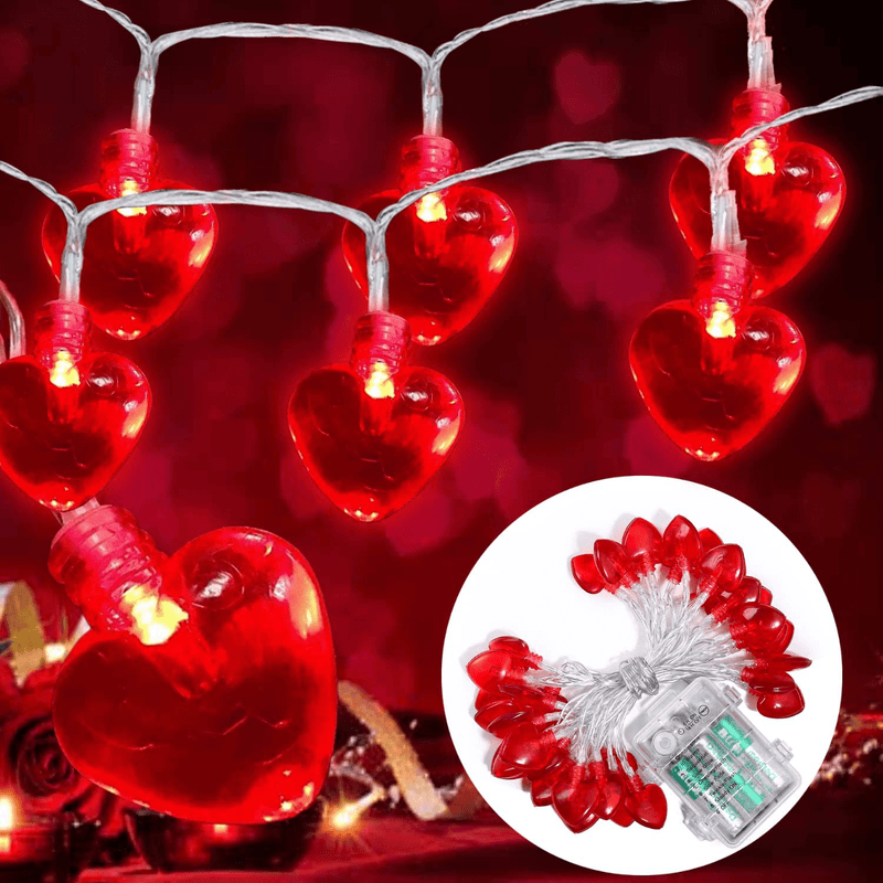 10.8FT Red Heart String Lights Valentine Heart Shaped Fairy Lights String Battery Operated with 40 Leds Red Hearts Remote Control for Christmas Decorations Party Anniversary Bedroom Home & Garden > Decor > Seasonal & Holiday Decorations Dr.BeTree Big-red heart  