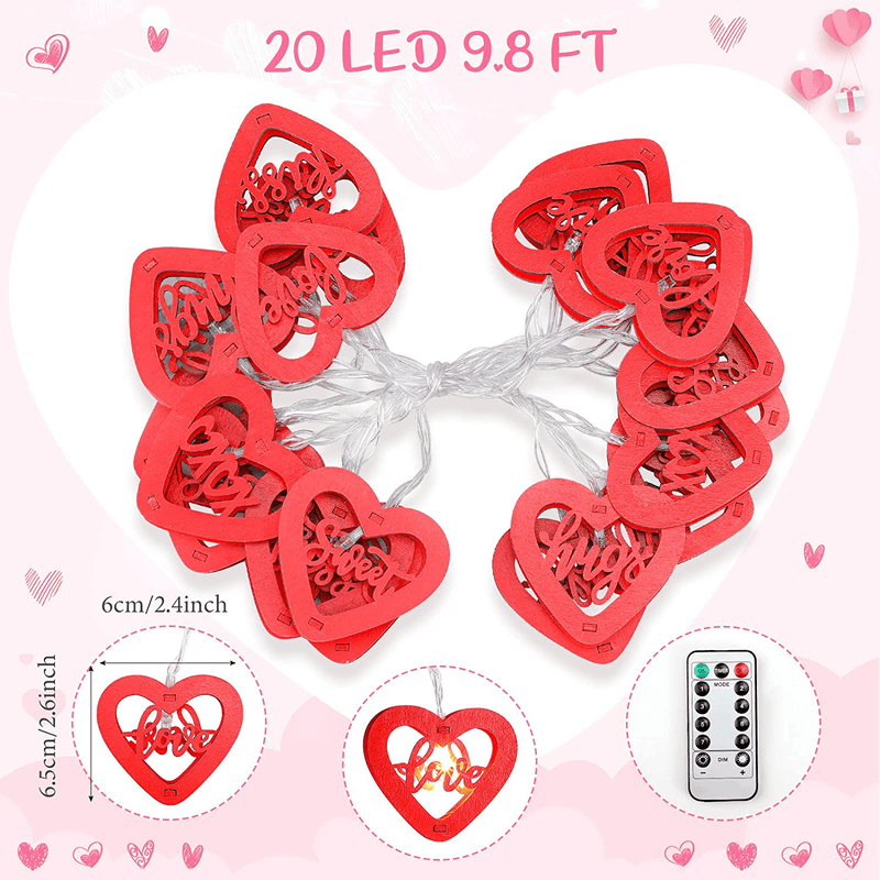 10 Feet 20 LED Valentine'S Day String Lights Heart Fairy Lights Love Hanging Wooden Lights Operated with Waterproof Battery Box and Remote Control Timer Valentine'S Lights Decor for Wedding Indoor Home & Garden > Lighting > Light Ropes & Strings Hohean   