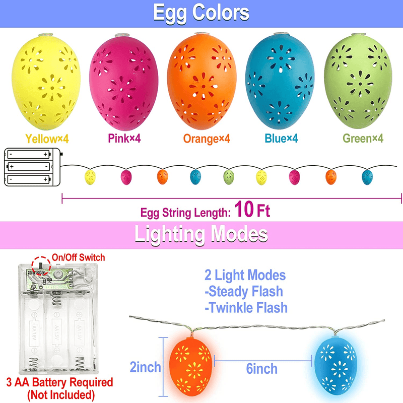 10 Ft 20 Led Easter String Lights Decorations Colorful Hollow Easter Eggs Shell Fairy Lights Battery Operated Easter Decoration Outdoor Indoor Home Tree Bedroom Easter Hunt Party (Warm White)
