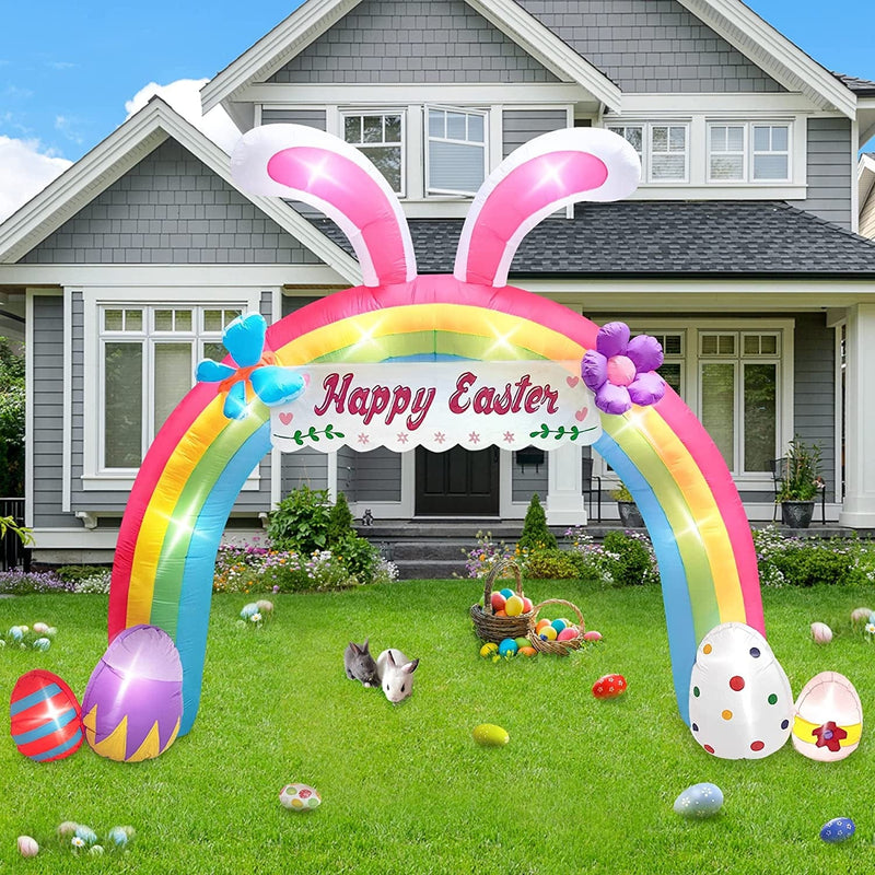 10 FT Easter Inflatables Outdoor Decorations, Prelit Decor with 12 LED Lights for Yard Party