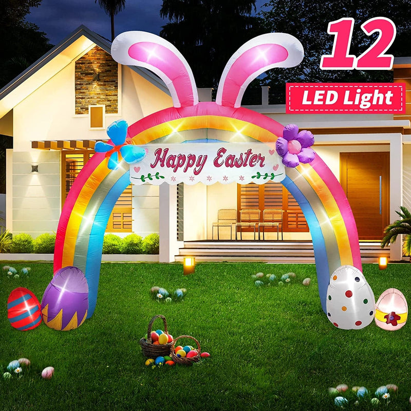 10 FT Easter Inflatables Outdoor Decorations, Prelit Decor with 12 LED Lights for Yard Party