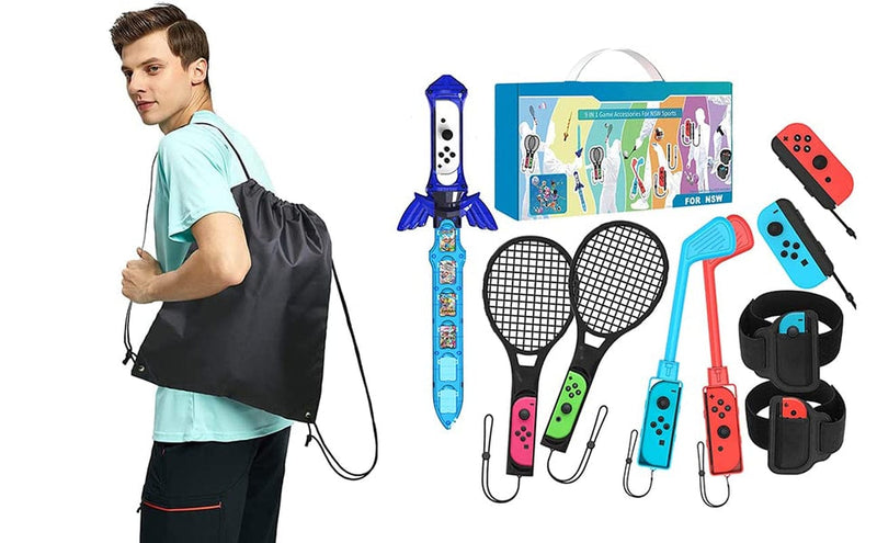 10 in 1 Game Accessory Kits for Switch Sports 2022,For Switch Joy-Con, Mario Tennis Ace Rackets +Golf Clubs for Mario Golf Super Rush+Leg Straps for Ring Fit Adventure+Chambara Game Sword Sporting Goods > Outdoor Recreation > Winter Sports & Activities PONATTENO   