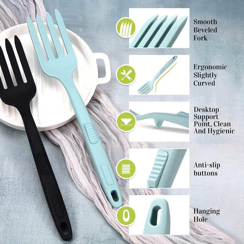 10 in 1 Silicone Flexible Fork 11 Inch Cooking Tools and Utensils Heat Resistant Cooking Fork Dishwasher, Mixes Ingredients, Mashes Food, Whisks Eggs, Baking, Mixing Made Easy (Lake Blue)