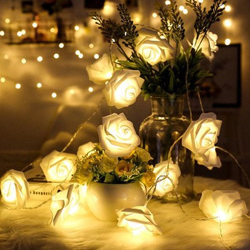10 Led Rose Flowers Fairy Light Battery Operated String Romantic Lights for Valentine'S Day, Wedding, Room, Christmas, Patio, Festival Party Decor Home & Garden > Decor > Seasonal & Holiday Decorations BOOBEAUTY Warm White  