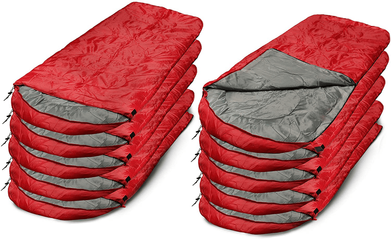 10 Pack of Camping Lightweight Sleeping Bags – 3 Season Warm & Cool Weather – Outdoor Gear, Adults and Kids, Hiking, Waterproof, Compact, Sleep Bag Bulk Wholesale Sporting Goods > Outdoor Recreation > Camping & Hiking > Sleeping Bags Yacht & Smith 10 Pack Red  