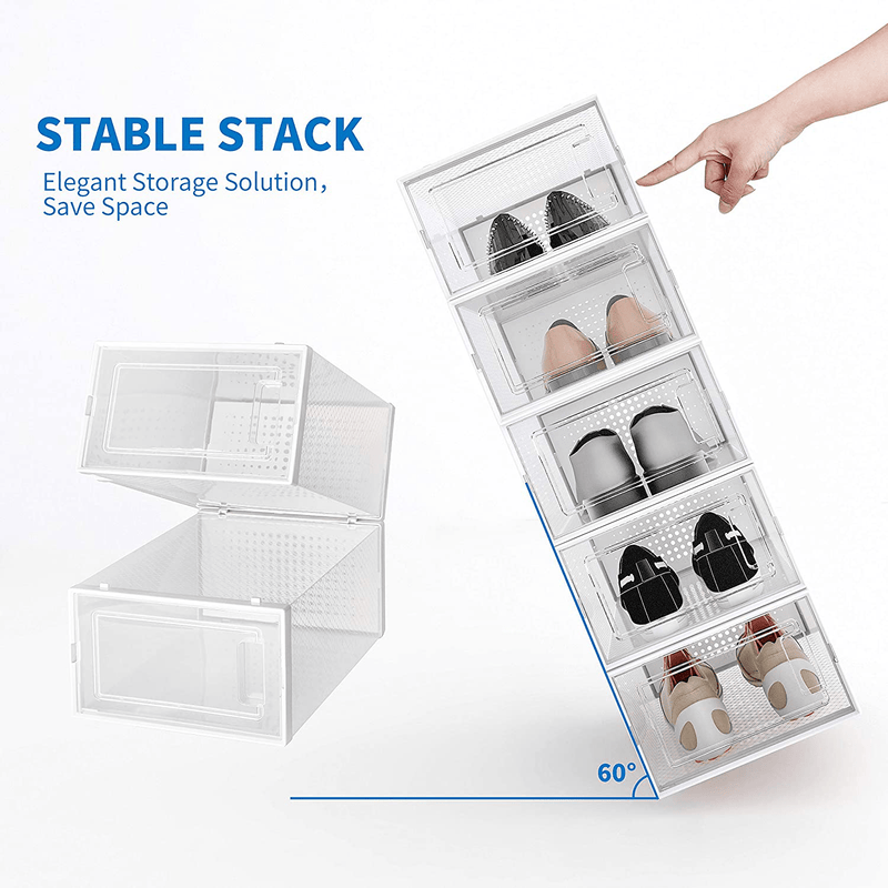 10 Pack Shoe Storage Boxes, Clear Plastic Stackable Shoe Organizer Bins, Drawer Type Front Opening Sneaker Shoe Holder Containers Furniture > Cabinets & Storage > Armoires & Wardrobes Seseno   