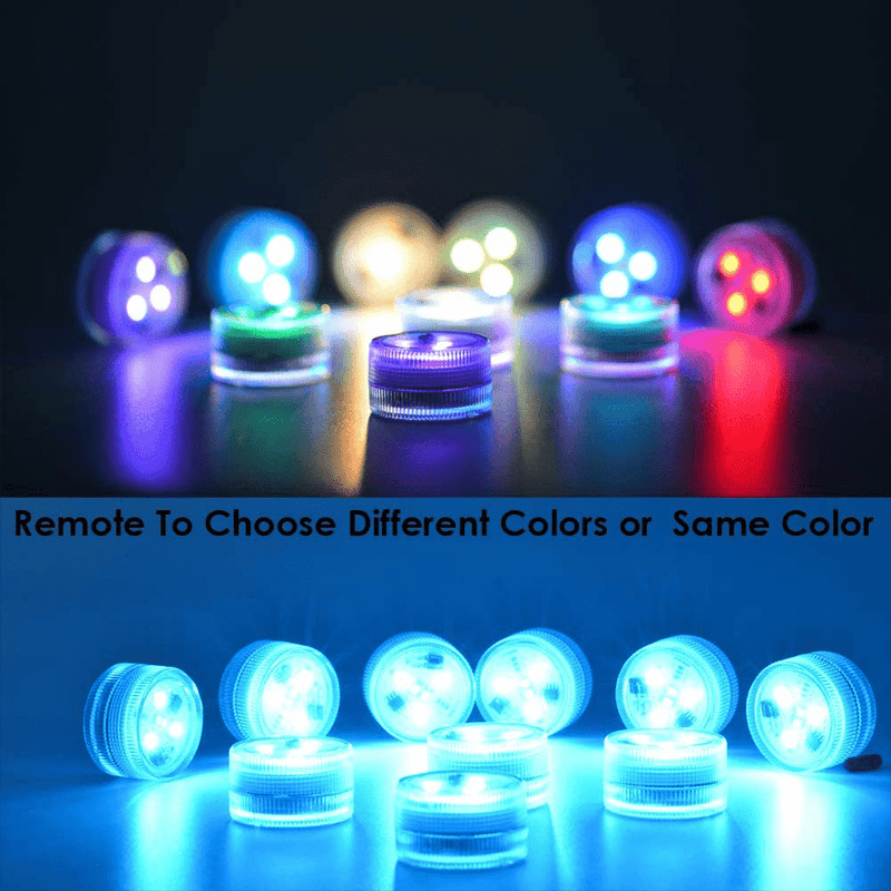 10 Pack Small Submersible LED Lights with Remote, Battery Operated Color Changing LED Tealight Waterproof Underwater LED Lights for Pool Fountain Pond Vase Party Wedding Centerpieces Decoration  Idubai   
