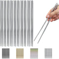 10 Pairs Reusable Chopsticks, Stainless Steel Metal Chop Sticks, Japanese Chinese Korean Chopstick Dishwasher Safe, 8.9 Inch (Silver / Chop Sticks)