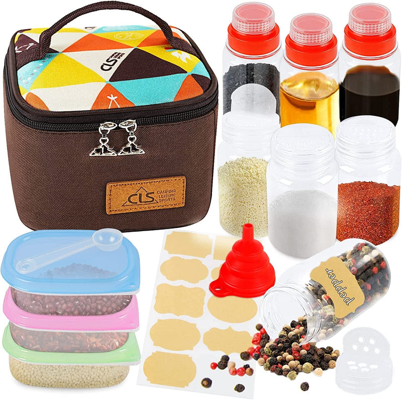 10 Pc Camping Spice Containers - Portable Travel Spice Containers Spice Jars with Label for Outdoor Camping BBQ Picnic Portable Spice Shaker Bottles Sets with Collapsible Funnel and Storage Bag