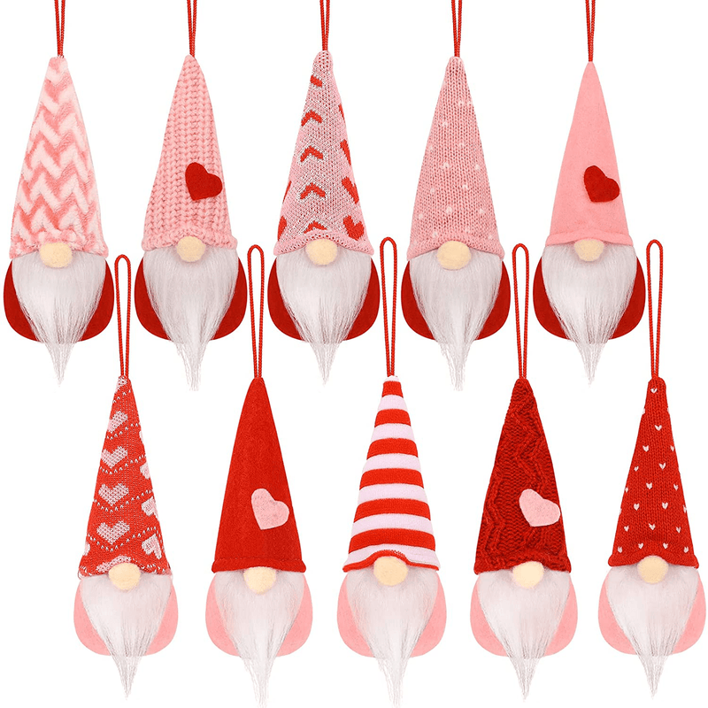 10 Pcs Valentine'S Day Gnomes Hanging Ornaments，Handmade Swedish Plush Gnomes, Tree Hanging Decoration Holiday Home Decor Party Supplies Home & Garden > Decor > Seasonal & Holiday Decorations CRCZK   