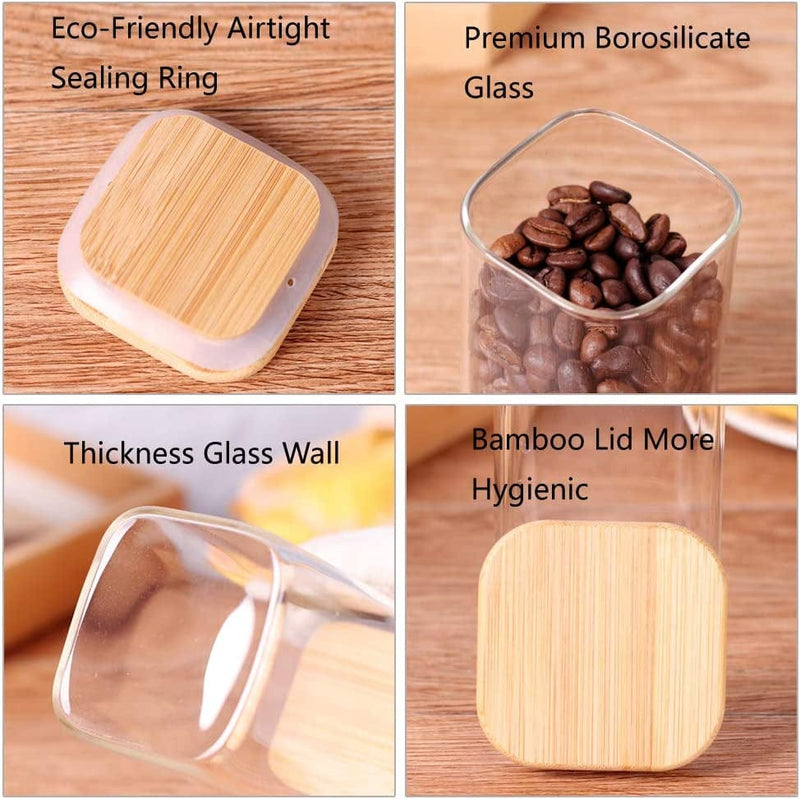 10 Piece Glass Spice Jars with Bamboo Lid, 8Oz Square Glass Storage Jars with Wooden Lid, Mini Jars with Label for Kitchen Pantry, Suit for Sugar, Salt, Coffee, Tea, and Other Dry Food Storage Home & Garden > Decor > Decorative Jars LEAVES AND TREES Y   