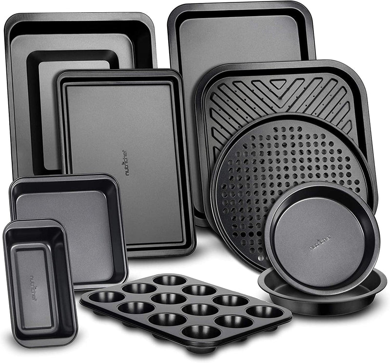 10-Piece Kitchen Oven Baking Pans - Deluxe Carbon Steel Bakeware Set with Stylish Non-Stick Gray Coating inside and Out, Dishwasher Safe & PFOA, PFOS, PTFE Free - Nutrichef Home & Garden > Kitchen & Dining > Cookware & Bakeware NutriChef Black  