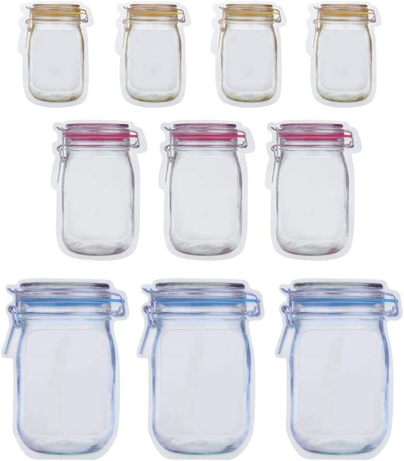 10 Pieces Mason Jar Pattern Food Saver Storage Bags Set Airtight Reusable Bottle Modeling Zippers Food Container Kitchen Organizer Children'S Snacks Fresh Bags
