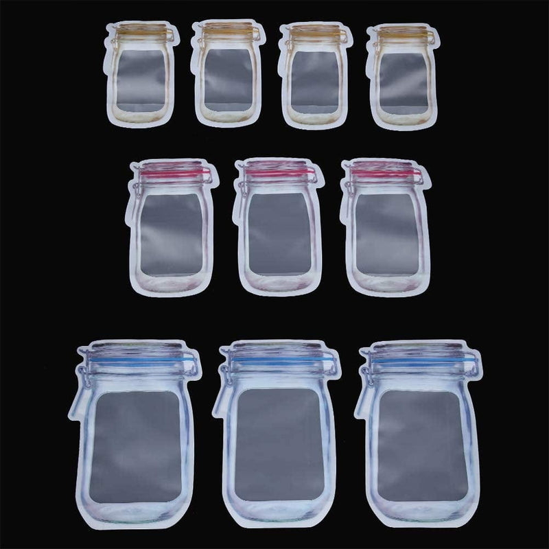10 Pieces Mason Jar Pattern Food Saver Storage Bags Set Airtight Reusable Bottle Modeling Zippers Food Container Kitchen Organizer Children'S Snacks Fresh Bags