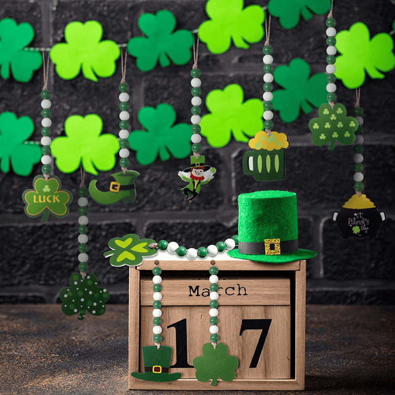10 Pieces St Patrick'S Day Wood Bead Garlands Green Shamrock Bead Ornaments Rustic Farmhouse Beads Pendants Hanging for St Patrick'S Day Home Decoration Arts & Entertainment > Party & Celebration > Party Supplies Syhood   