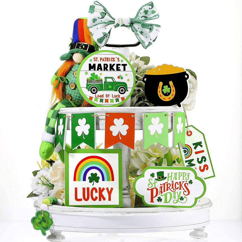 10 Pieces Tiered Tray Decor Farmhouse Mini Wood Signs Decorations for St. Patrick'S Day Easter Summer Party Decoration (Shamrock Style) Arts & Entertainment > Party & Celebration > Party Supplies Yulejo Shamrock  