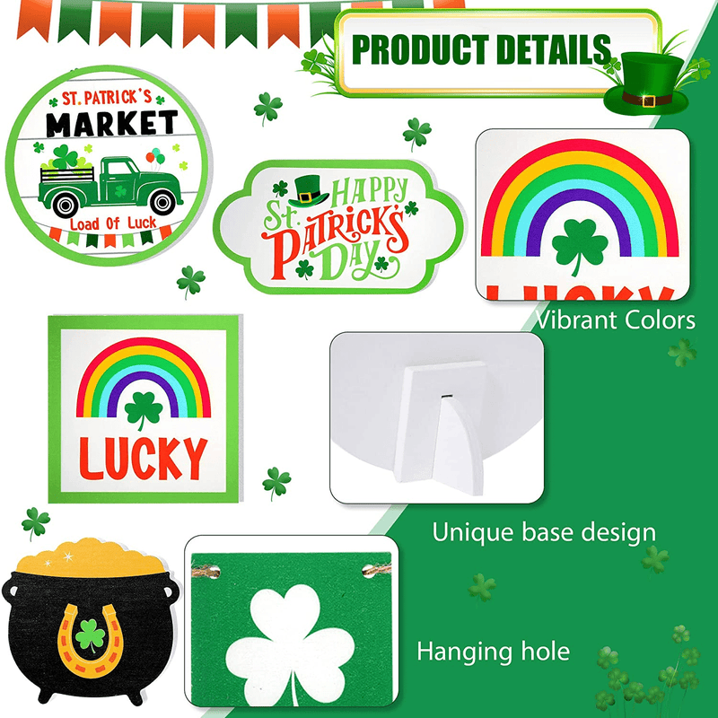 10 Pieces Tiered Tray Decor Farmhouse Mini Wood Signs Decorations for St. Patrick'S Day Easter Summer Party Decoration (Shamrock Style)