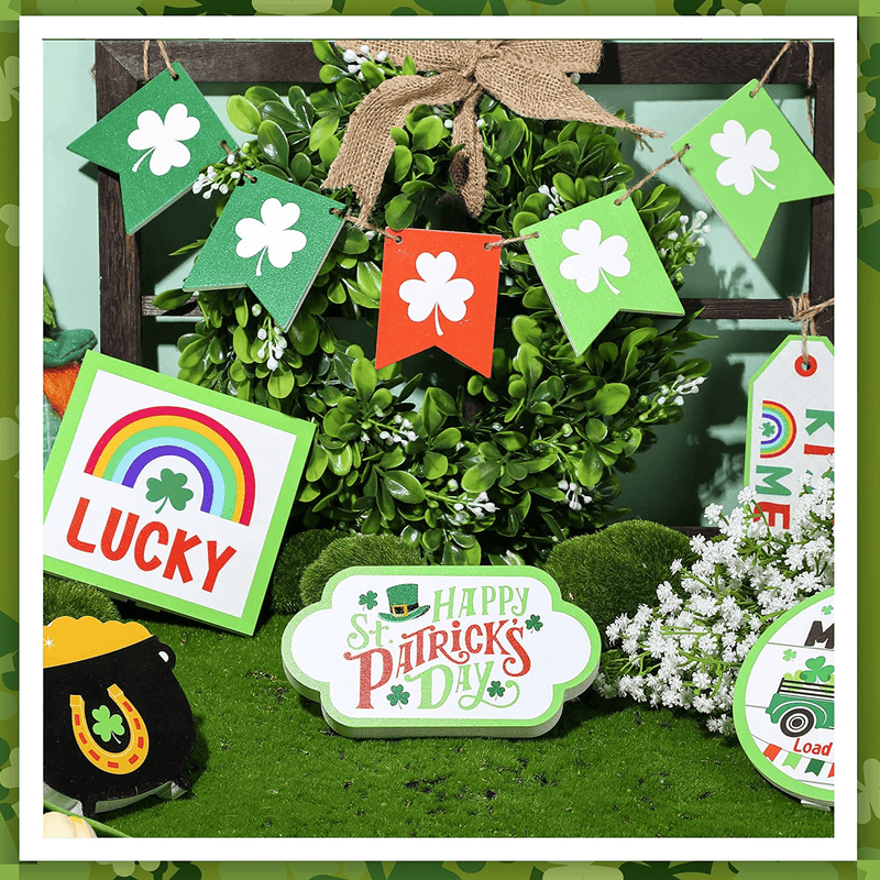 10 Pieces Tiered Tray Decor Farmhouse Mini Wood Signs Decorations for St. Patrick'S Day Easter Summer Party Decoration (Shamrock Style) Arts & Entertainment > Party & Celebration > Party Supplies Yulejo   