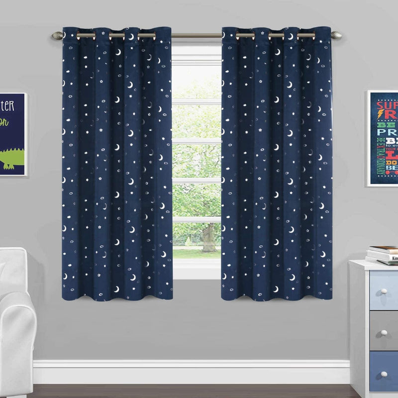 100% Blackout Curtains Starry Night Twinkle Moon and Star Pattern Galaxy Room Decor Thermal Insulated Nursery Window Drape with Grommet for Kid'S Room Sold 2 Panels (Each 52" X 84", Navy) Home & Garden > Decor > Window Treatments > Curtains & Drapes H.VERSAILTEX Navy 52"W X 63"L 
