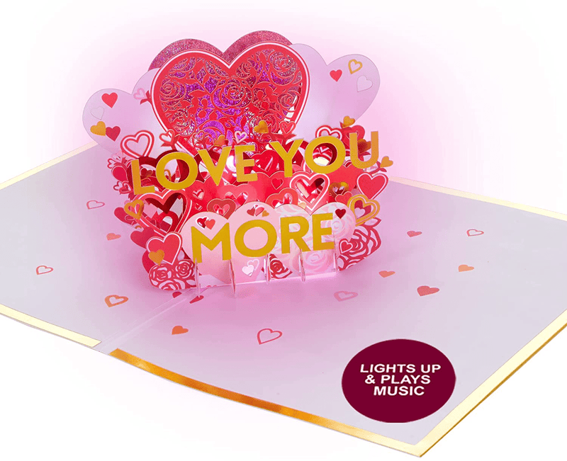 100 Greetings LIGHTS & MUSIC Love You More Valentines Card – Sings HAPPY TOGETHER – Valentines Day Gifts for Him & Her – Valentines Day Cards for Him & Her – Happy Valentines Day Card - 1 Pop up Card