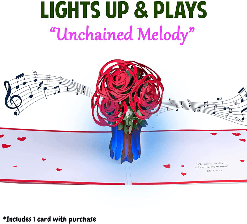 100 Greetings LIGHTS & MUSIC Roses Valentines Card – Plays Song UNCHAINED MELODY – Valentines Day Gifts for Him or Her – Valentines Day Cards for Him or Her – Happy Valentines Day Card for Him or Her