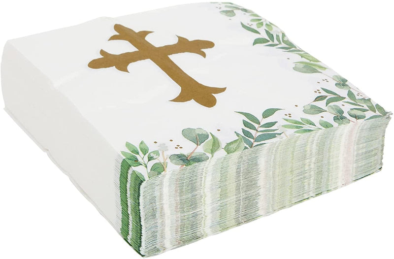 100 Pack Cross Napkins for Baptism, First Communion, Christening Decorations (6.5 X 6.5 In)