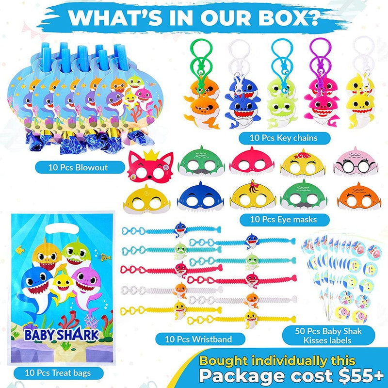 100 Pcs Baby Shark Birthday Party Favors - Treat Bags, Blowout, Bracelets, Key Chains, Felt Masks, Kiss Stickers for Boys Girls Apparel & Accessories > Costumes & Accessories > Masks Empire Party Supply   