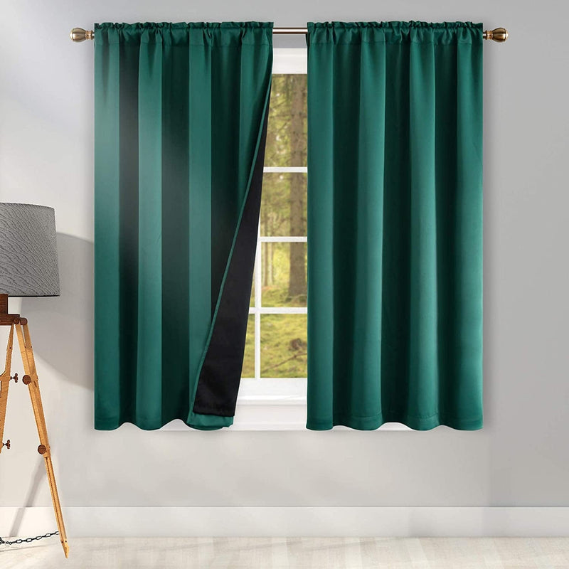 100 Percent Backout Emerald Green Curtain Set Thermal Insulated Curtains Double Layer Curtains for Boys Bedroom - Black Lined Rod Pocket Curtains 45 Inches Long Set of 2 Home & Garden > Decor > Window Treatments > Curtains & Drapes KEQIAOSUOCAI Dark Green W42" X L45" 