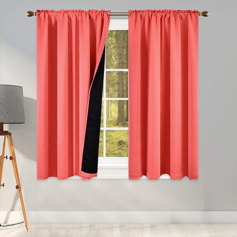100 Percent Backout Emerald Green Curtain Set Thermal Insulated Curtains Double Layer Curtains for Boys Bedroom - Black Lined Rod Pocket Curtains 45 Inches Long Set of 2 Home & Garden > Decor > Window Treatments > Curtains & Drapes KEQIAOSUOCAI Coral W42" X L45" 