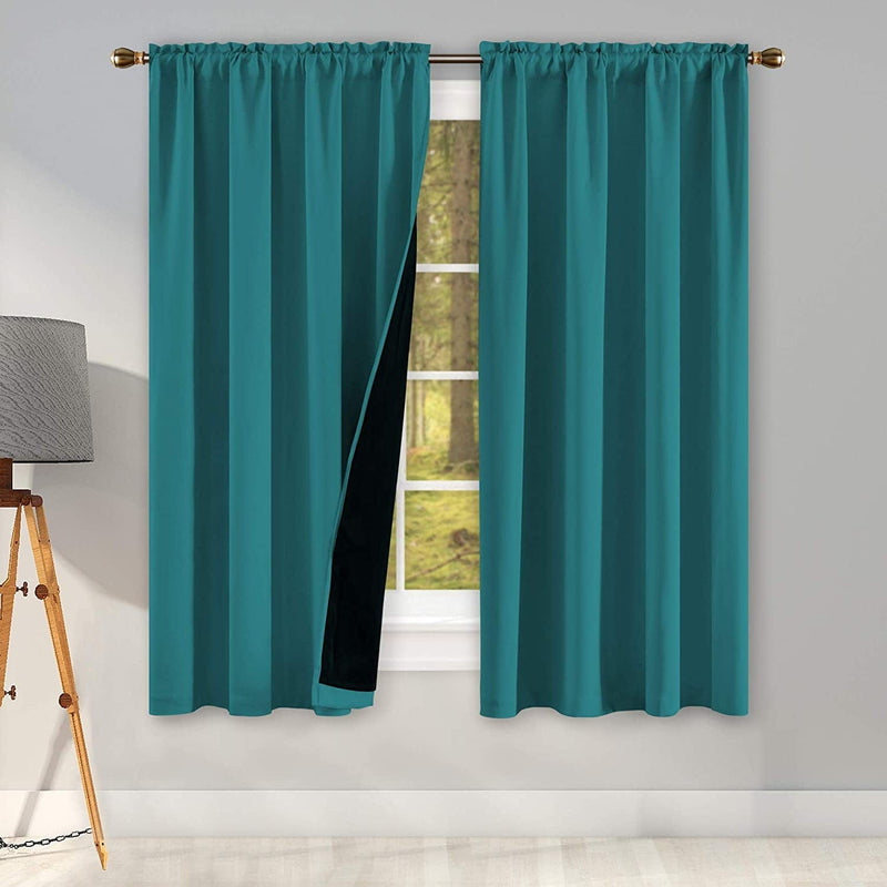 100 Percent Backout Emerald Green Curtain Set Thermal Insulated Curtains Double Layer Curtains for Boys Bedroom - Black Lined Rod Pocket Curtains 45 Inches Long Set of 2 Home & Garden > Decor > Window Treatments > Curtains & Drapes KEQIAOSUOCAI Teal W42" X L63" 