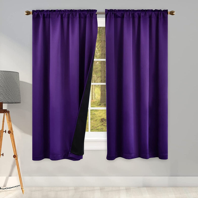 100 Percent Backout Emerald Green Curtain Set Thermal Insulated Curtains Double Layer Curtains for Boys Bedroom - Black Lined Rod Pocket Curtains 45 Inches Long Set of 2 Home & Garden > Decor > Window Treatments > Curtains & Drapes KEQIAOSUOCAI Purple W42" X L63" 