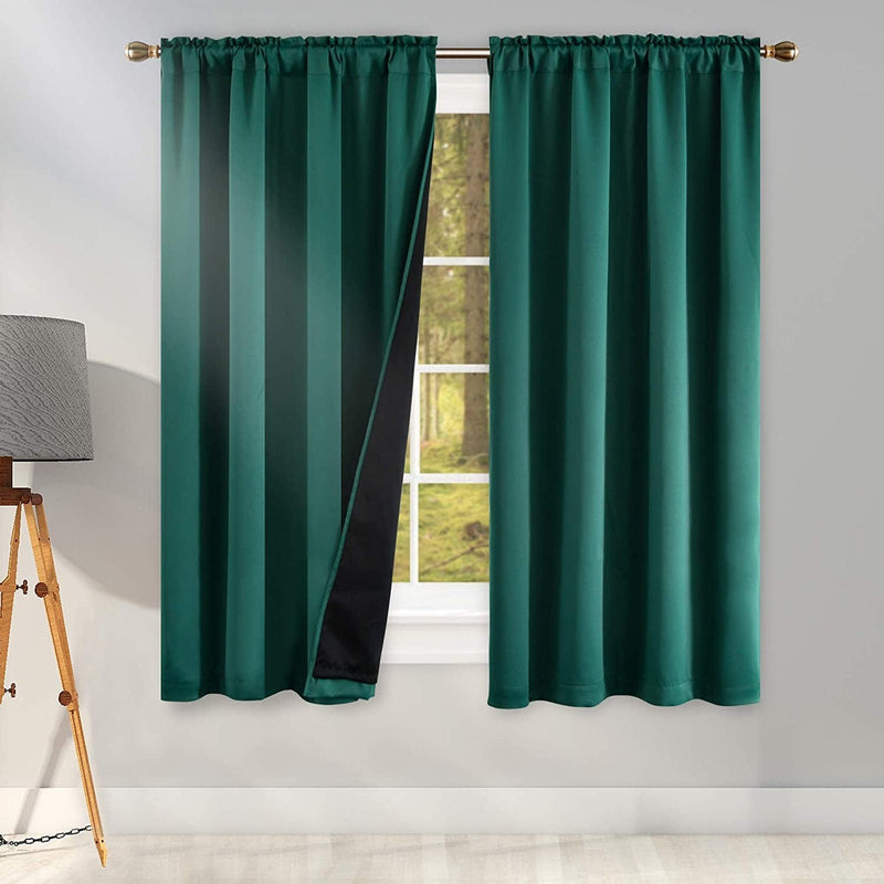 100 Percent Backout Emerald Green Curtain Set Thermal Insulated Curtains Double Layer Curtains for Boys Bedroom - Black Lined Rod Pocket Curtains 45 Inches Long Set of 2 Home & Garden > Decor > Window Treatments > Curtains & Drapes KEQIAOSUOCAI Dark Green W42" X L63" 