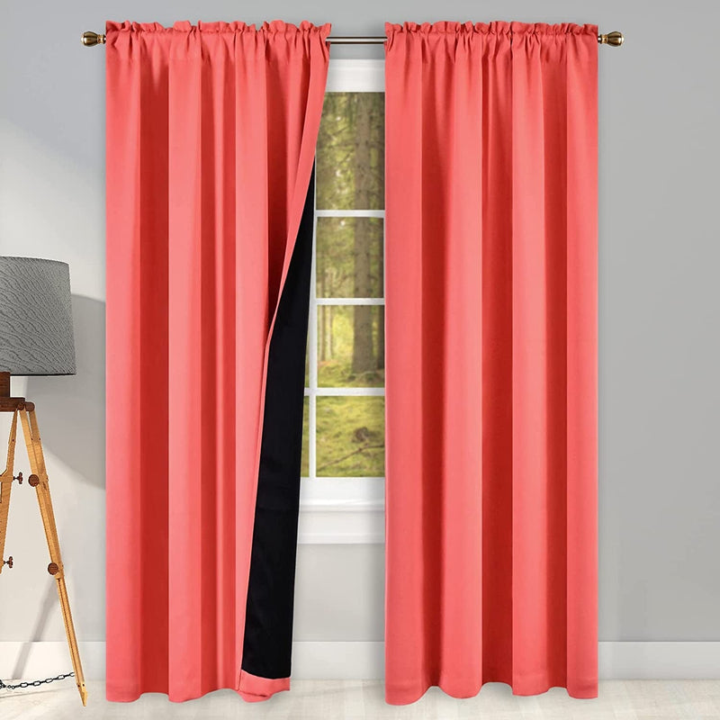 100 Percent Backout Emerald Green Curtain Set Thermal Insulated Curtains Double Layer Curtains for Boys Bedroom - Black Lined Rod Pocket Curtains 45 Inches Long Set of 2 Home & Garden > Decor > Window Treatments > Curtains & Drapes KEQIAOSUOCAI Coral W42" X L96" 