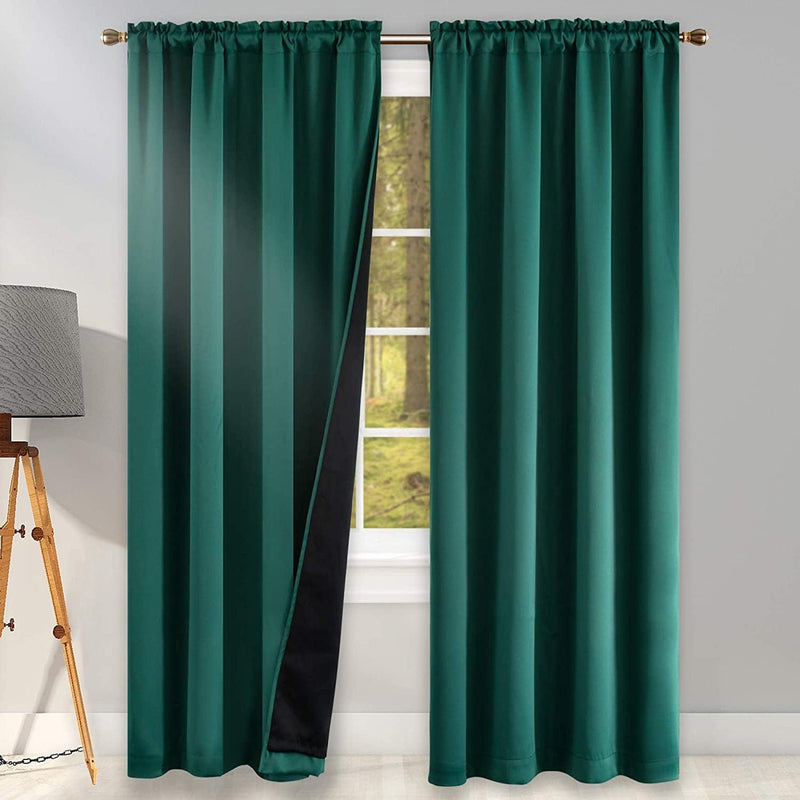 100 Percent Backout Emerald Green Curtain Set Thermal Insulated Curtains Double Layer Curtains for Boys Bedroom - Black Lined Rod Pocket Curtains 45 Inches Long Set of 2 Home & Garden > Decor > Window Treatments > Curtains & Drapes KEQIAOSUOCAI Dark Green W42" X L96" 