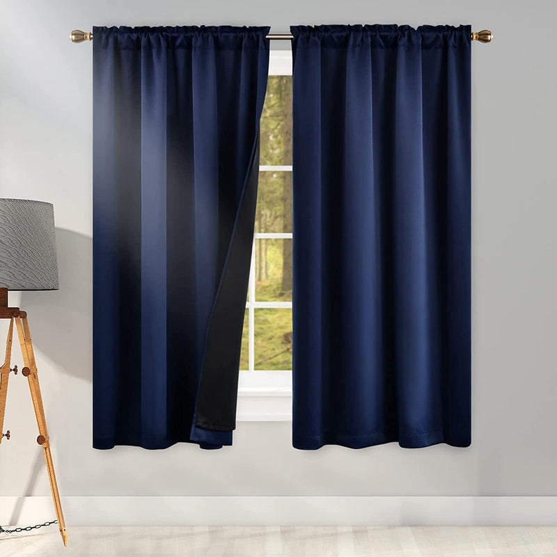 100 Percent Backout Emerald Green Curtain Set Thermal Insulated Curtains Double Layer Curtains for Boys Bedroom - Black Lined Rod Pocket Curtains 45 Inches Long Set of 2 Home & Garden > Decor > Window Treatments > Curtains & Drapes KEQIAOSUOCAI Navy Blue W42" X L63" 
