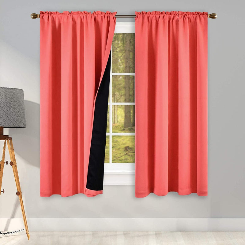 100 Percent Backout Emerald Green Curtain Set Thermal Insulated Curtains Double Layer Curtains for Boys Bedroom - Black Lined Rod Pocket Curtains 45 Inches Long Set of 2 Home & Garden > Decor > Window Treatments > Curtains & Drapes KEQIAOSUOCAI Coral W42" X L63" 