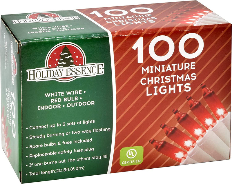 100 Red Christmas Lights, White Wire 20.6 Feet Long String Lights Set for Outdoor Indoor Décor, Valentines Day, Wedding, Halloween, Christmas Trees, Holiday Lighting Decorations, UL Certified Home & Garden > Lighting > Light Ropes & Strings Holiday Essence   