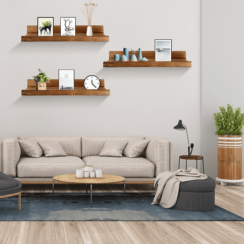 100% Solid Wood 16 Inch Floating Shelves for Wall Sets of 3 Rustic Wooden Picture Ledge Wall Shelf for Bedroom Kitchen Bathroom Living Room Nursery Book Shelves Display Rack 3 Different Sizes Brown Furniture > Shelving > Wall Shelves & Ledges Bobetter   