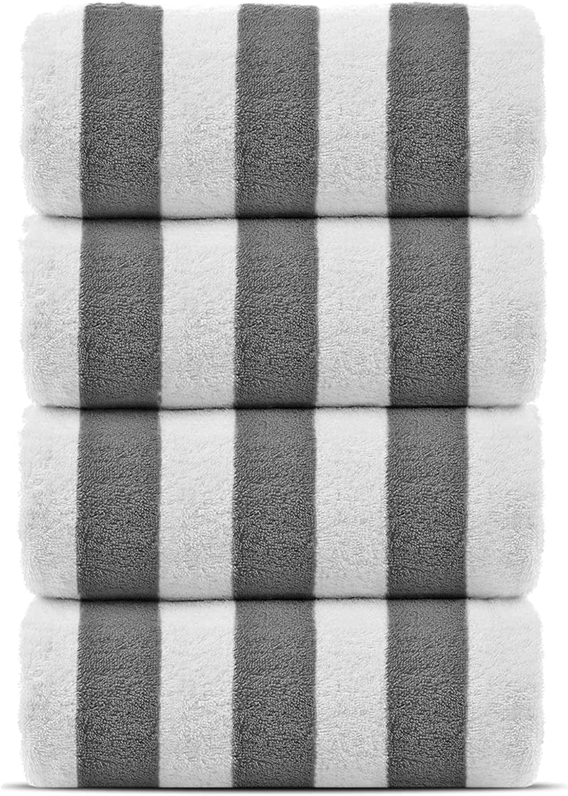 100% Turkish Cotton, Luxury Eco-Friendly Cabana Stripe Highly Absorbent Pool Beach Towels for Beach, Pools and Travel (30X60 Inches) 4 Pack, Gray Home & Garden > Linens & Bedding > Towels Turkish Linen Gray Pool Beach Towels - 4 Pack 