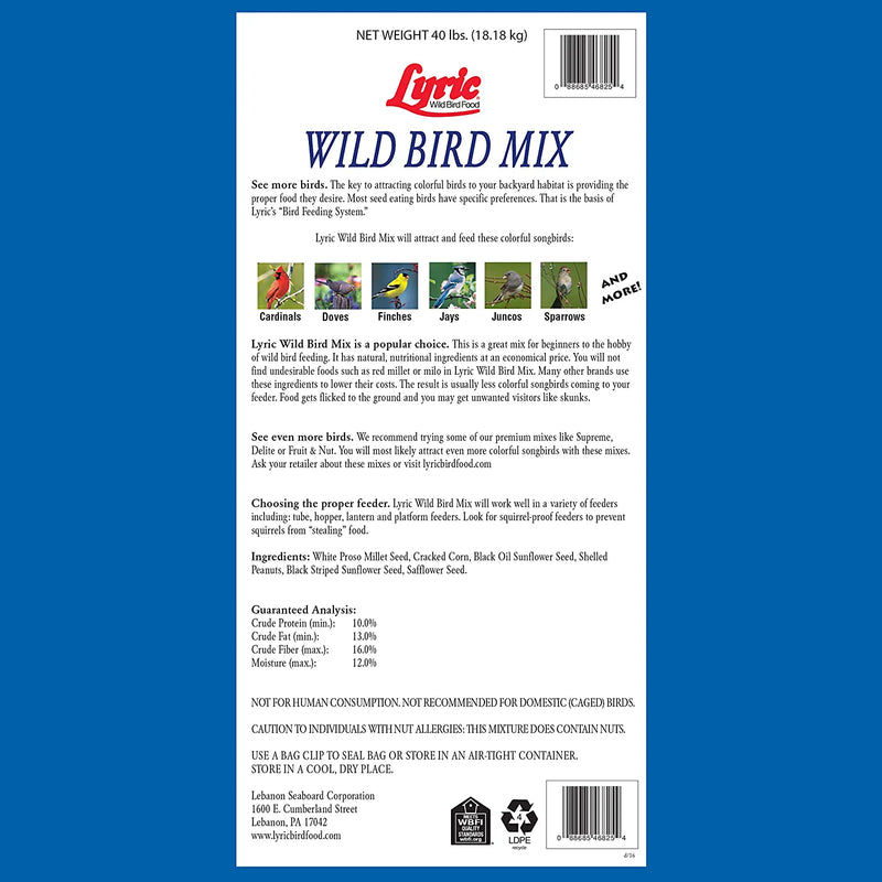 Lyric Wild Bird Mix Bird Seed, Bird Food for outside Feeders, 40 Lb. Bag Animals & Pet Supplies > Pet Supplies > Bird Supplies > Bird Food LEBANON SEABOARD CORP.   