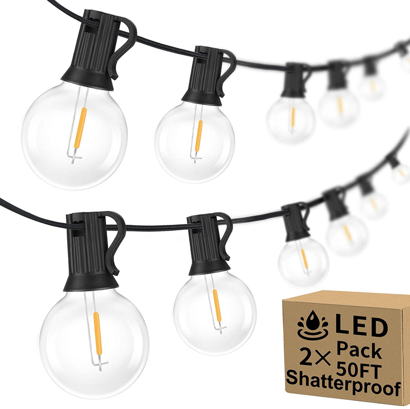 100ft 2-Pack Outdoor G40 LED Globe String Lights Dimmable Waterproof Shatterproof Light Strings with 52 Bulbs Connectable Commercial Hanging Lights for Christmas Patio House Backyard Balcony Party Home & Garden > Lighting > Light Ropes & Strings Bosceos Black  