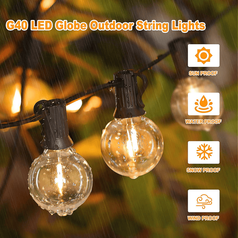 100ft 2-Pack Outdoor G40 LED Globe String Lights Dimmable Waterproof Shatterproof Light Strings with 52 Bulbs Connectable Commercial Hanging Lights for Christmas Patio House Backyard Balcony Party Home & Garden > Lighting > Light Ropes & Strings Bosceos   