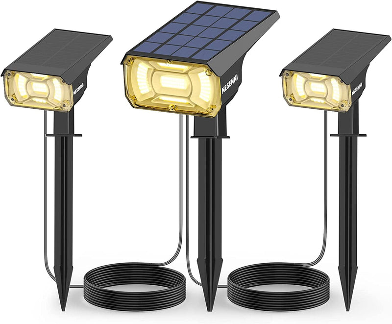 100LED Solar Outdoor Lights Power 2PCS 40LED Non-Solar Lights for Shady Areas via 9.8Ft Cables(No Need Plug In), IP68 Solar Spotlights Outdoor, 3 Light Modes Auto On/Off Solar Powered Spot Lights Home & Garden > Lighting > Flood & Spot Lights NESENNI Warm White 3-IN-1 