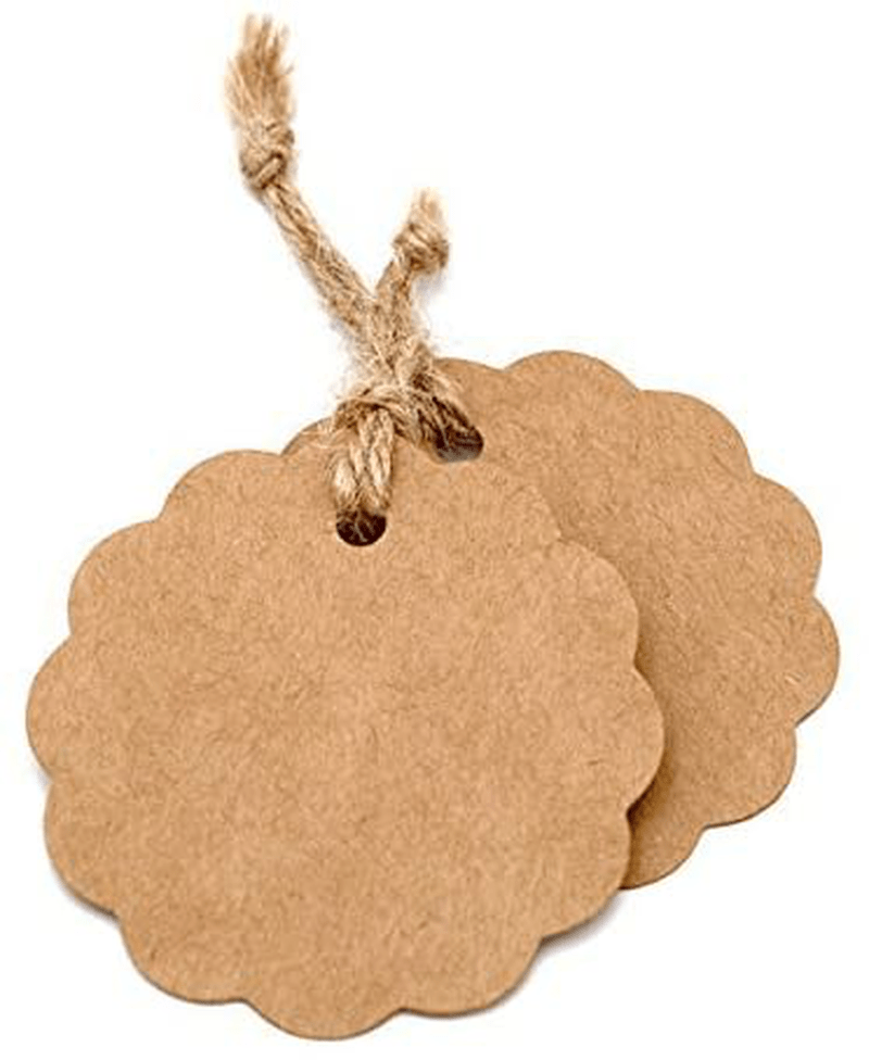 100PCS Brown Craft Scalloped Paper Gift Tags with 100Feet Natural Jute Twines for Birthday Party, Wedding Decoration Gifts, Arts & Crafts Home & Garden > Decor > Seasonal & Holiday Decorations& Garden > Decor > Seasonal & Holiday Decorations G2PLUS   